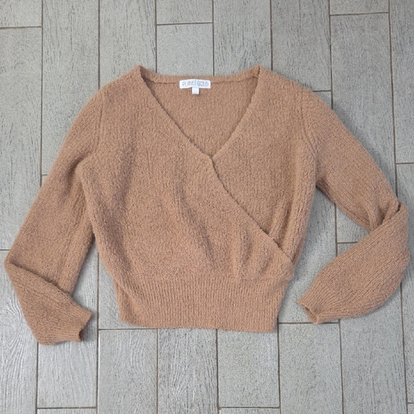 Planet Gold Super Soft & Comfy Women's V-Neck Tan Sweater - Picture 1 of 6